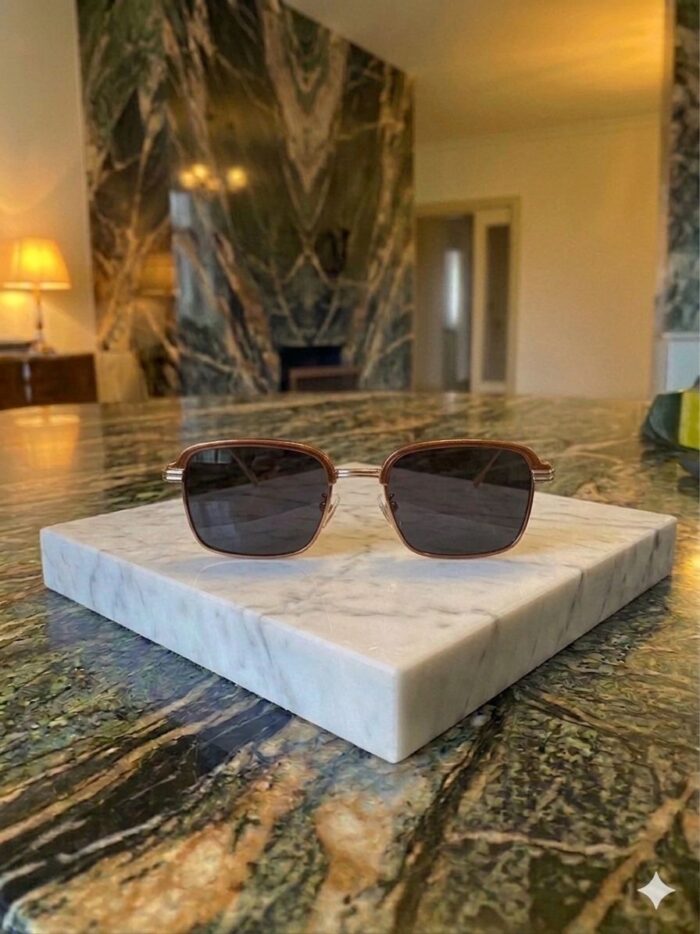 viberia Retro Modern Kare Çerçeveli Gol ve Kahverengi Detaylı Güneş Gözlüğü Trend Stil Unisex - Görsel 2