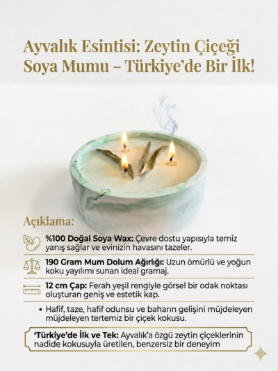 Zeytin Çiçeği Soya Mumu %100 Doğal Soya Wax El Yapımı Ayvalık Esintisi Türkiye’de Bir İlk